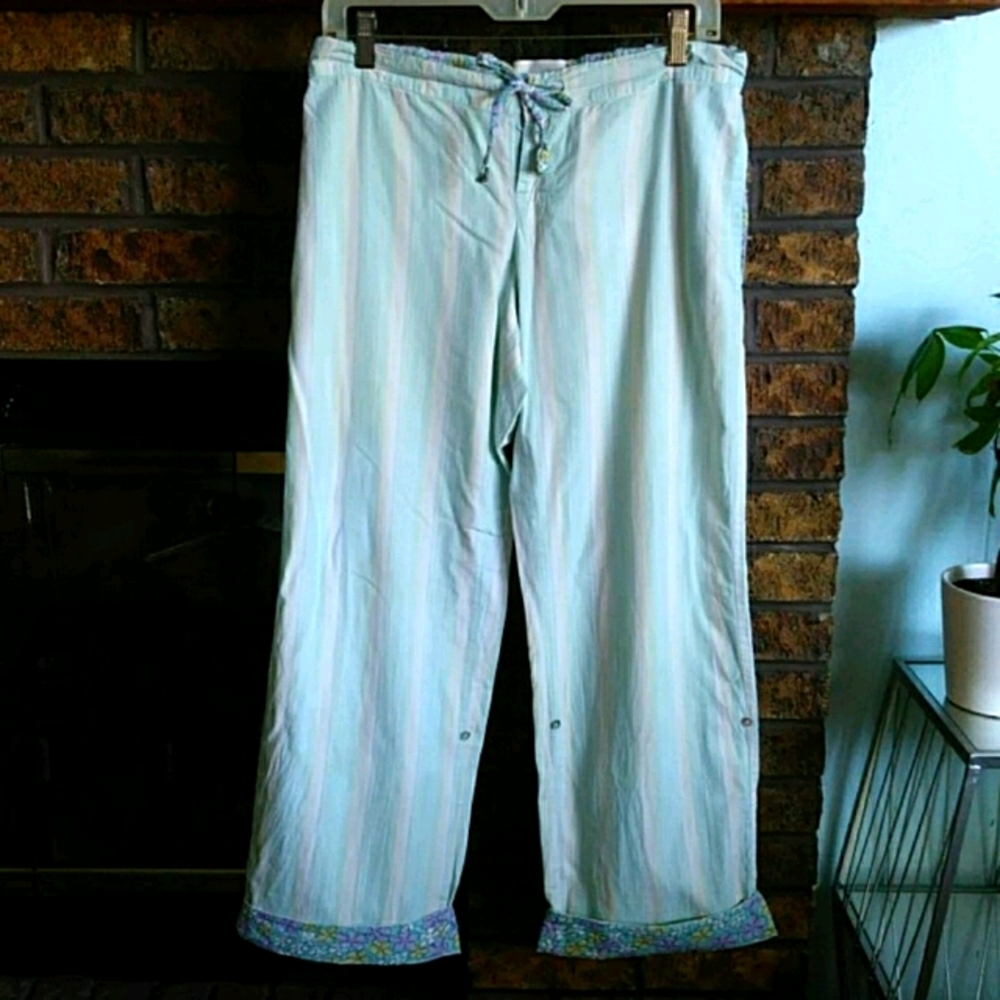 🎈 Striped cotton pj pants w/ floral cuffs